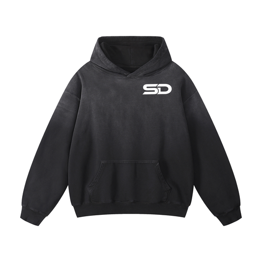 Stamina Depletion "Don't Die Wondering" Heavyweight Sunfade Oversized Hoodie — Black